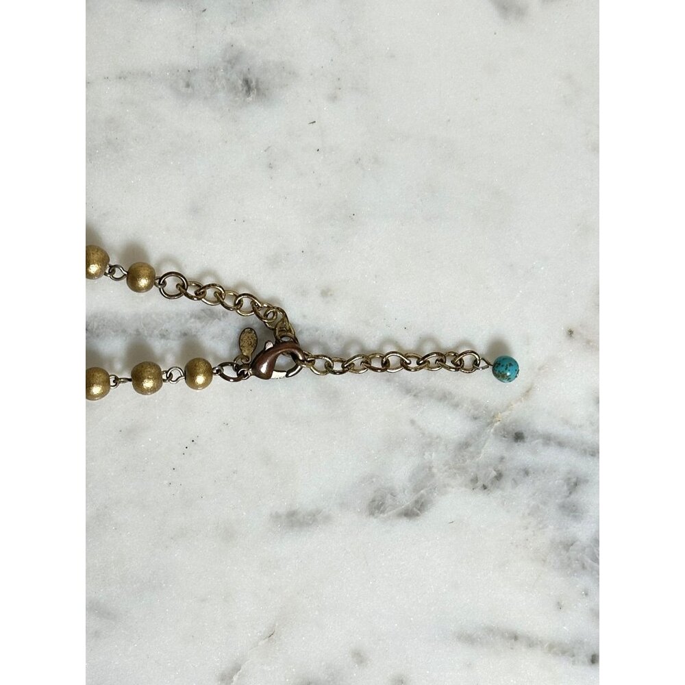 Boho Statement Necklace Turquoise Look Amber Beads Long Chain Vintage 27" - Picture 4 of 8